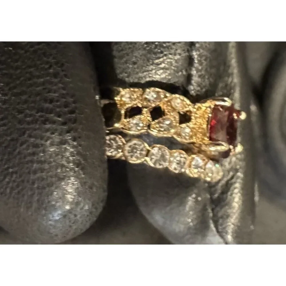 NEW Fashion CZ Moissanite Ruby 2 PC Stackable Ring Goldtone Women 18 US 8